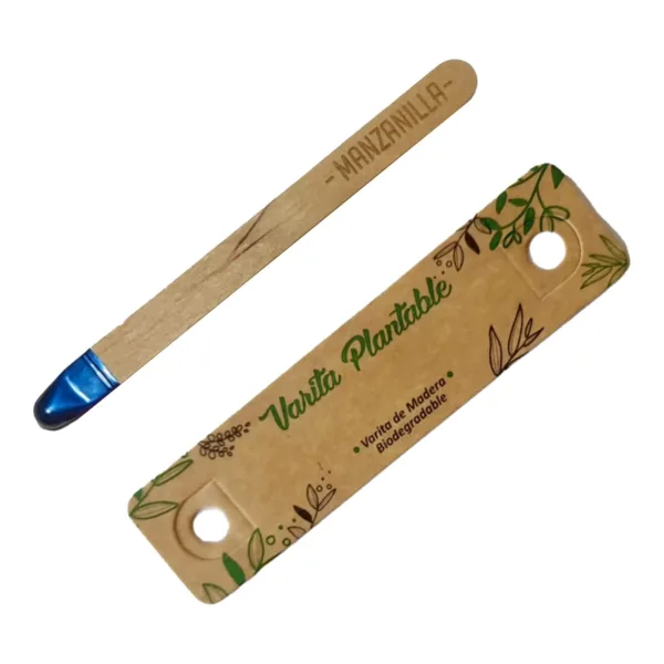 Varita plantable de madera biodegradable con etiqueta de cartón kraft